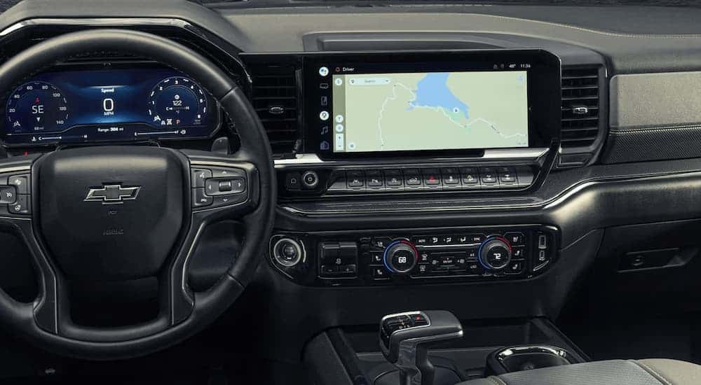 Infotainment and digital gauge cluster in a 2026 Chevy Silverado 1500.